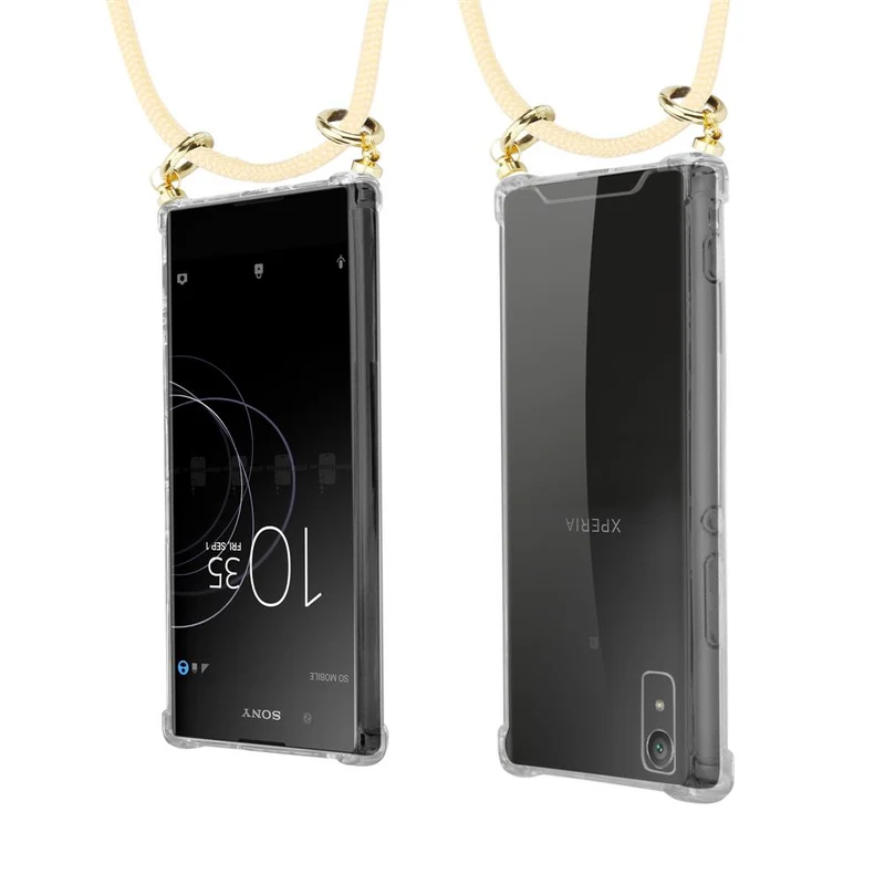 Cadorabo Handy Kette kompatibel mit Sony Xperia XA1 Silikon Schutzhülle mit Gold Ringen, Kordel Band und abnehmbarem Etui