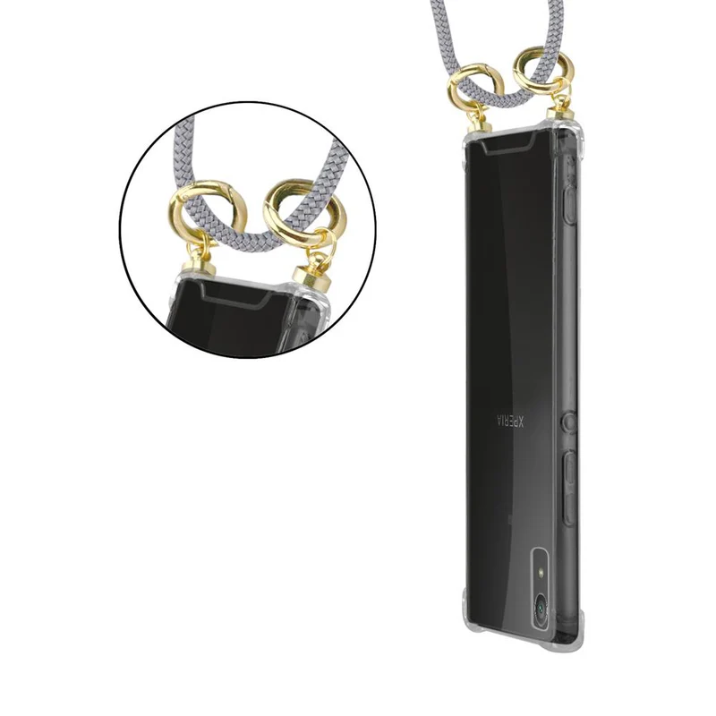 Cadorabo Handy Kette kompatibel mit Sony Xperia XA1 Silikon Schutzhülle mit Gold Ringen, Kordel Band und abnehmbarem Etui