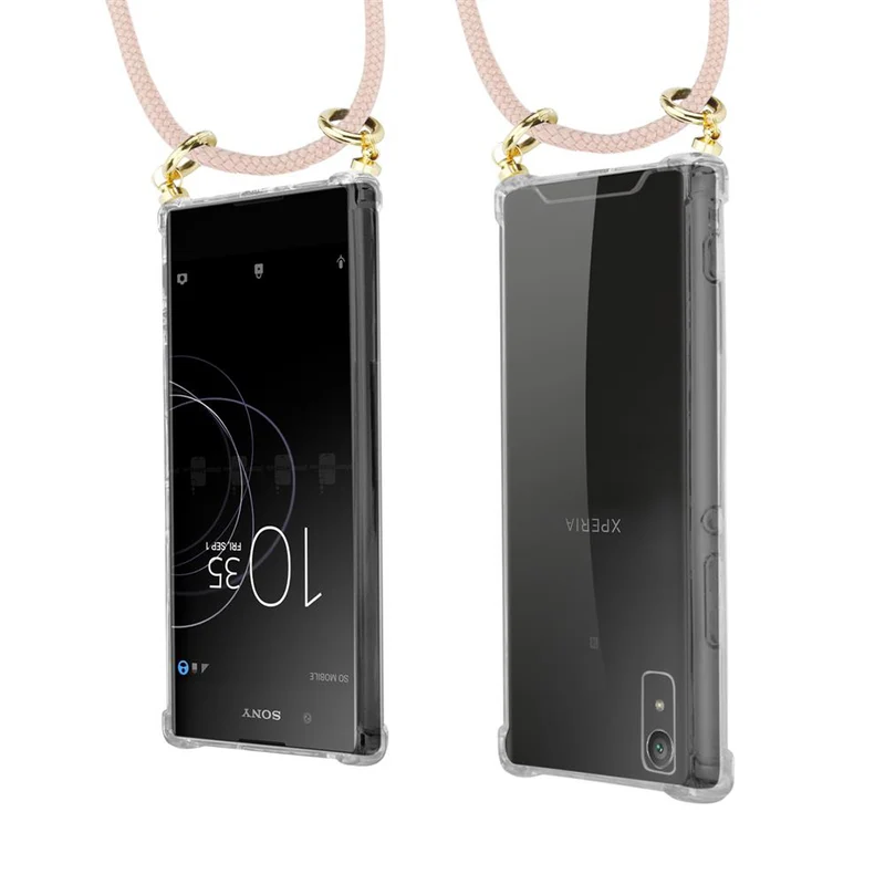 Cadorabo Handy Kette kompatibel mit Sony Xperia XA1 Silikon Schutzhülle mit Gold Ringen, Kordel Band und abnehmbarem Etui