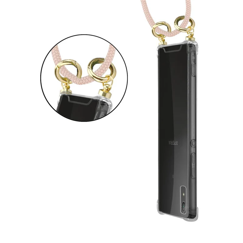 Cadorabo Handy Kette kompatibel mit Sony Xperia XA1 Silikon Schutzhülle mit Gold Ringen, Kordel Band und abnehmbarem Etui