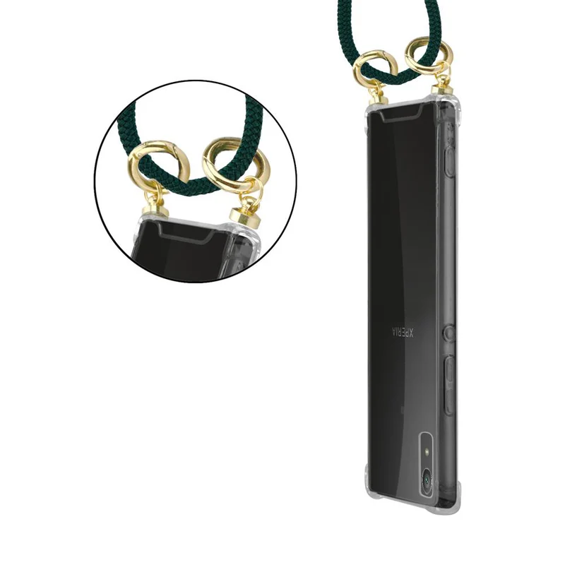 Cadorabo Handy Kette kompatibel mit Sony Xperia XA1 Silikon Schutzhülle mit Gold Ringen, Kordel Band und abnehmbarem Etui