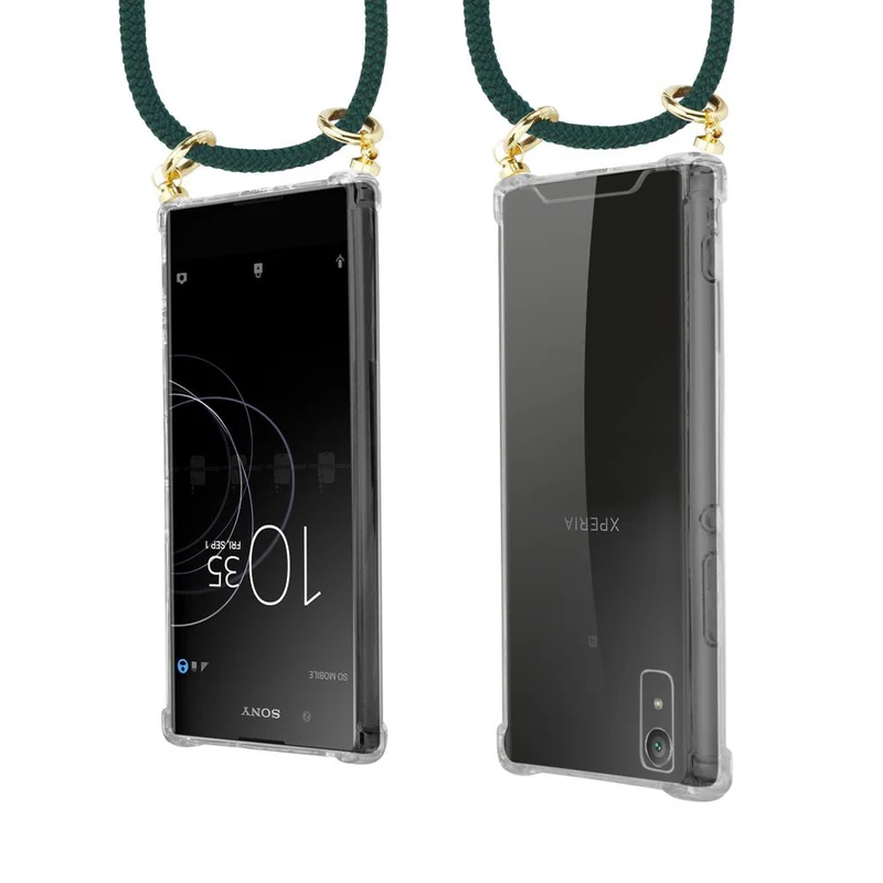 Cadorabo Handy Kette kompatibel mit Sony Xperia XA1 Silikon Schutzhülle mit Gold Ringen, Kordel Band und abnehmbarem Etui