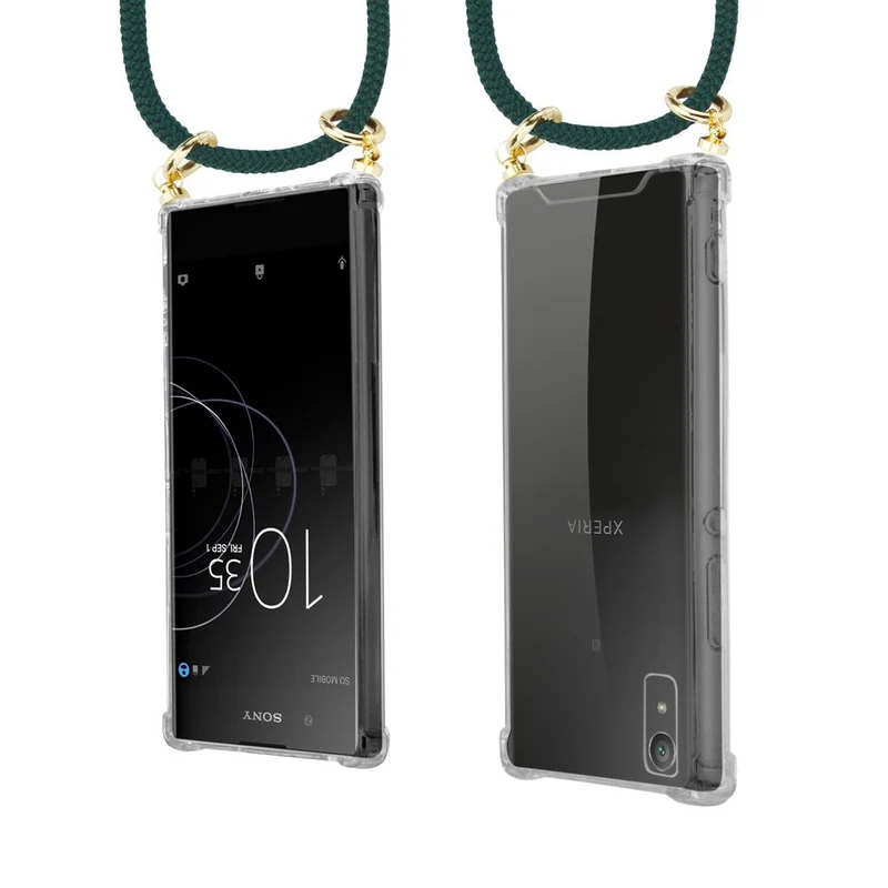Cadorabo Handy Kette kompatibel mit Sony Xperia XA1 Silikon Schutzhülle mit Gold Ringen, Kordel Band und abnehmbarem Etui