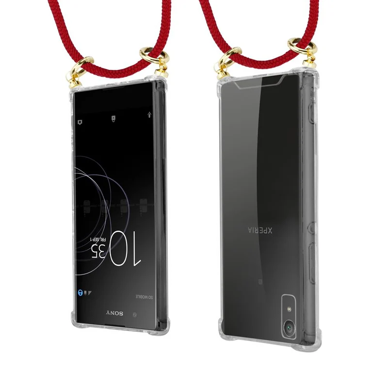 Cadorabo Handy Kette kompatibel mit Sony Xperia XA1 Silikon Schutzhülle mit Gold Ringen, Kordel Band und abnehmbarem Etui