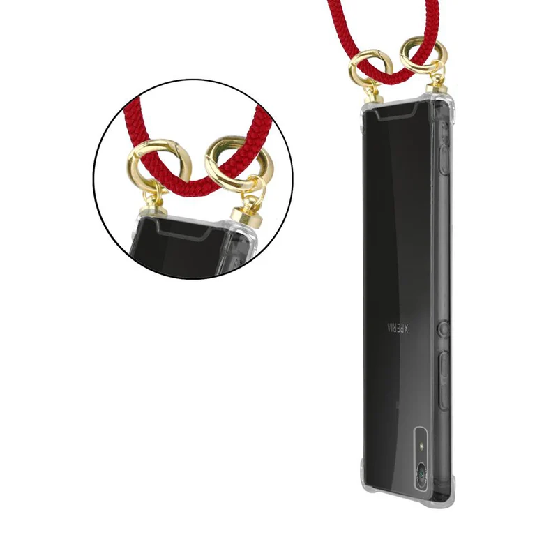Cadorabo Handy Kette kompatibel mit Sony Xperia XA1 Silikon Schutzhülle mit Gold Ringen, Kordel Band und abnehmbarem Etui