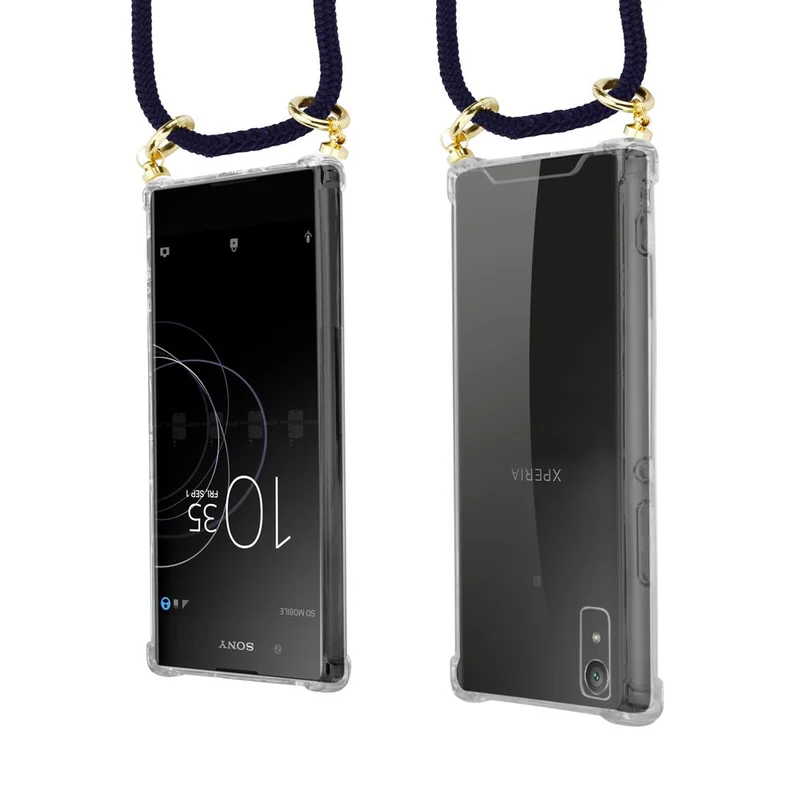 Cadorabo Handy Kette kompatibel mit Sony Xperia XA1 Silikon Schutzhülle mit Gold Ringen, Kordel Band und abnehmbarem Etui