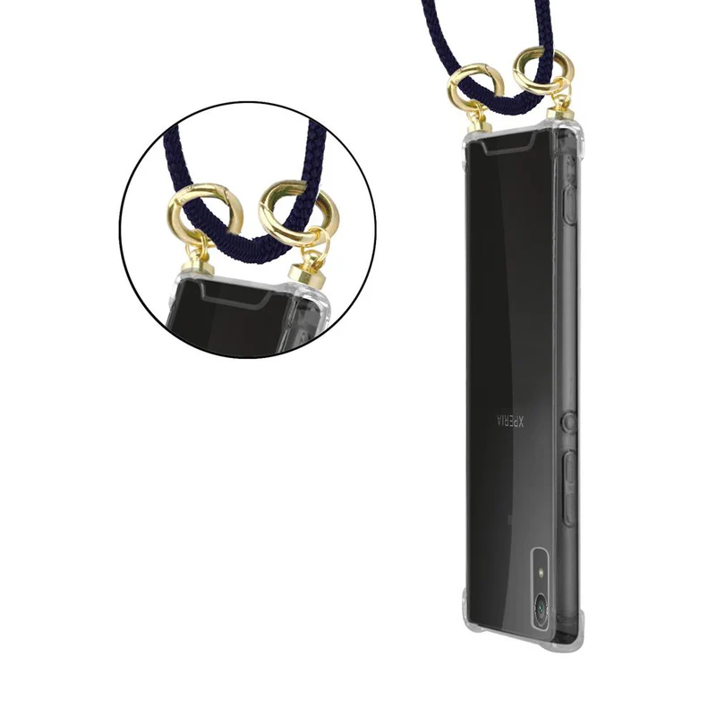 Cadorabo Handy Kette kompatibel mit Sony Xperia XA1 Silikon Schutzhülle mit Gold Ringen, Kordel Band und abnehmbarem Etui