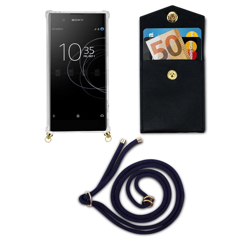 Cadorabo Handy Kette kompatibel mit Sony Xperia XA1 Silikon Schutzhülle mit Gold Ringen, Kordel Band und abnehmbarem Etui