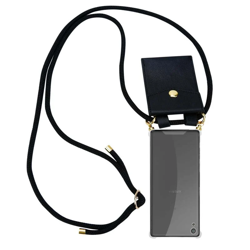 Cadorabo Handy Kette kompatibel mit Sony Xperia XA Silikon Schutzhülle mit Gold Ringen, Kordel Band und abnehmbarem Etui