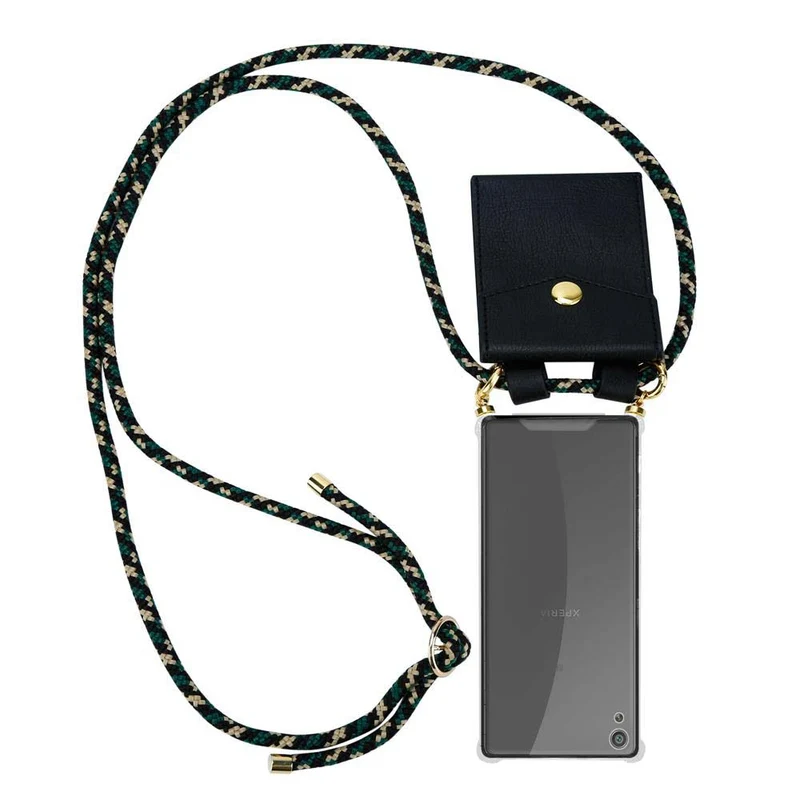 Cadorabo Handy Kette kompatibel mit Sony Xperia XA Silikon Schutzhülle mit Gold Ringen, Kordel Band und abnehmbarem Etui
