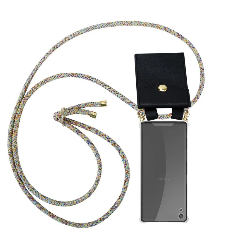 Cadorabo Handy Kette kompatibel mit Sony Xperia XA Silikon Schutzhülle mit Gold Ringen, Kordel Band und abnehmbarem Etui