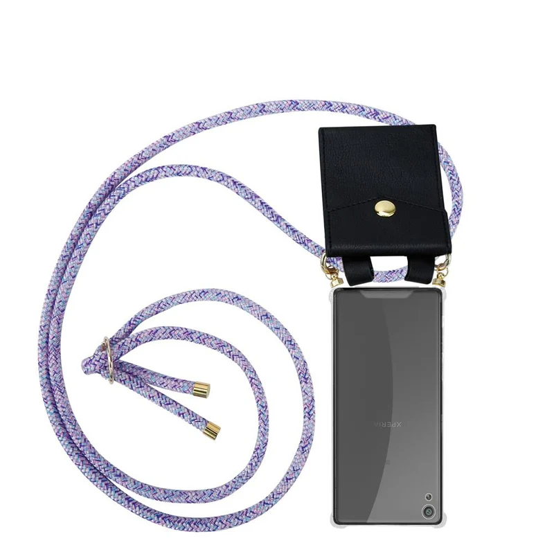 Cadorabo Handy Kette kompatibel mit Sony Xperia XA Silikon Schutzhülle mit Gold Ringen, Kordel Band und abnehmbarem Etui