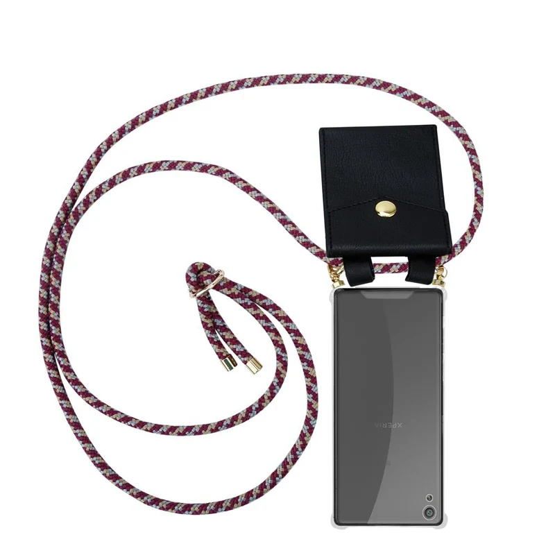Cadorabo Handy Kette kompatibel mit Sony Xperia XA Silikon Schutzhülle mit Gold Ringen, Kordel Band und abnehmbarem Etui