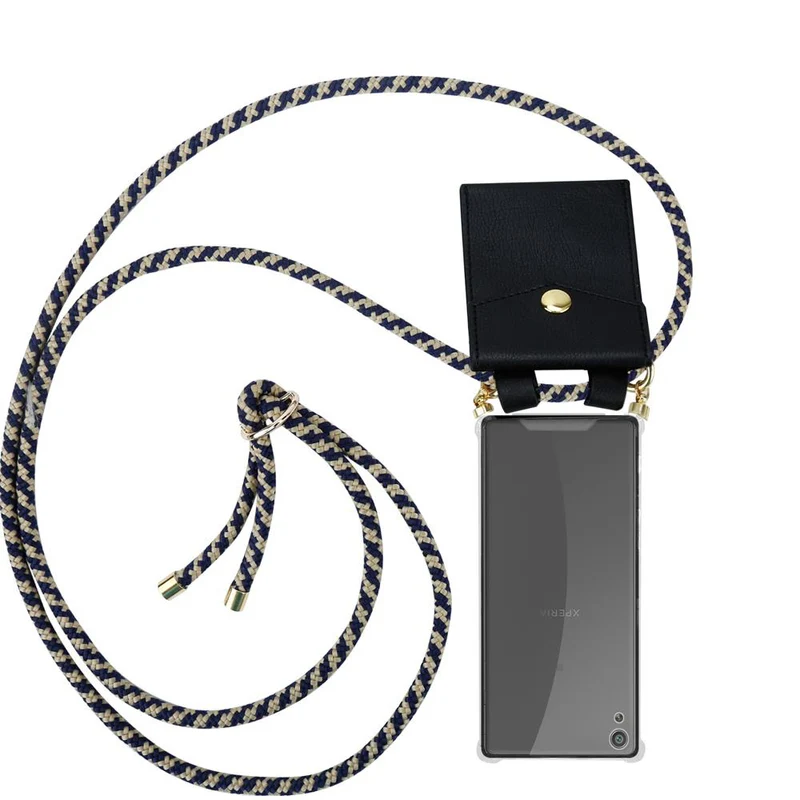 Cadorabo Handy Kette kompatibel mit Sony Xperia XA Silikon Schutzhülle mit Gold Ringen, Kordel Band und abnehmbarem Etui