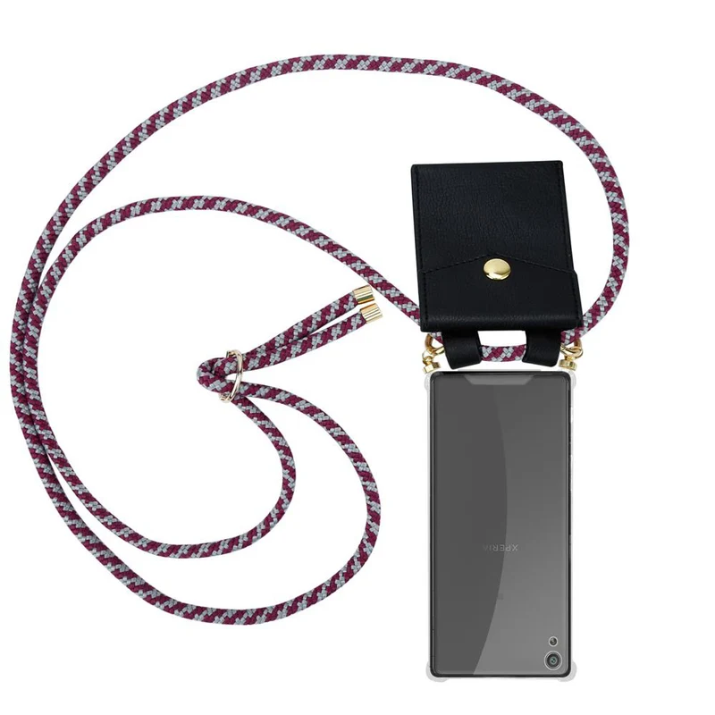 Cadorabo Handy Kette kompatibel mit Sony Xperia XA Silikon Schutzhülle mit Gold Ringen, Kordel Band und abnehmbarem Etui