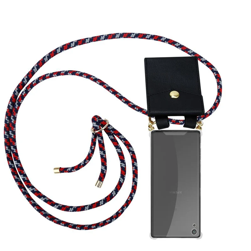 Cadorabo Handy Kette kompatibel mit Sony Xperia XA Silikon Schutzhülle mit Gold Ringen, Kordel Band und abnehmbarem Etui