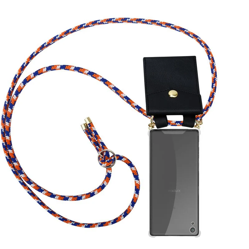 Cadorabo Handy Kette kompatibel mit Sony Xperia XA Silikon Schutzhülle mit Gold Ringen, Kordel Band und abnehmbarem Etui