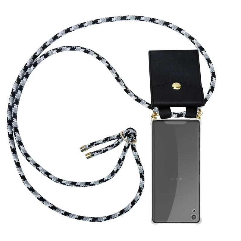 Cadorabo Handy Kette kompatibel mit Sony Xperia XA Silikon Schutzhülle mit Gold Ringen, Kordel Band und abnehmbarem Etui