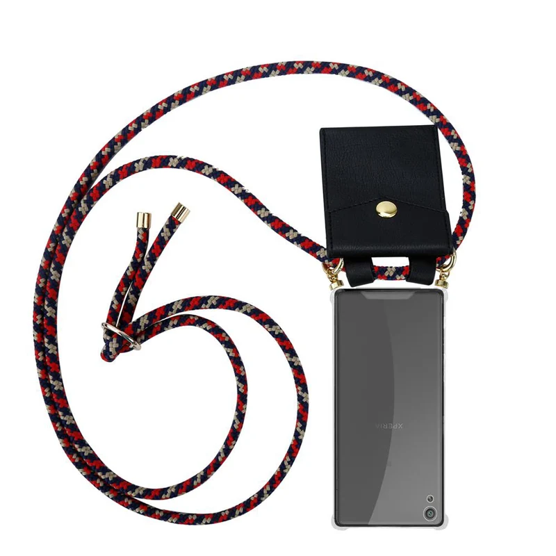 Cadorabo Handy Kette kompatibel mit Sony Xperia XA Silikon Schutzhülle mit Gold Ringen, Kordel Band und abnehmbarem Etui