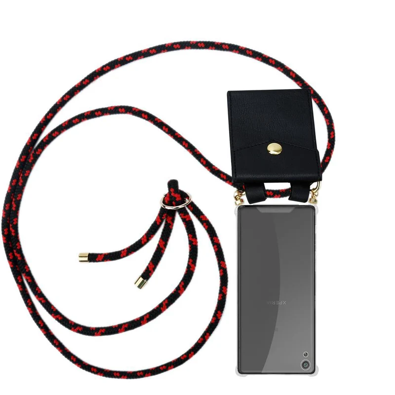 Cadorabo Handy Kette kompatibel mit Sony Xperia XA Silikon Schutzhülle mit Gold Ringen, Kordel Band und abnehmbarem Etui
