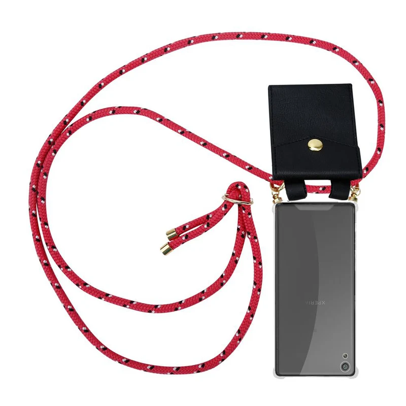 Cadorabo Handy Kette kompatibel mit Sony Xperia XA Silikon Schutzhülle mit Gold Ringen, Kordel Band und abnehmbarem Etui