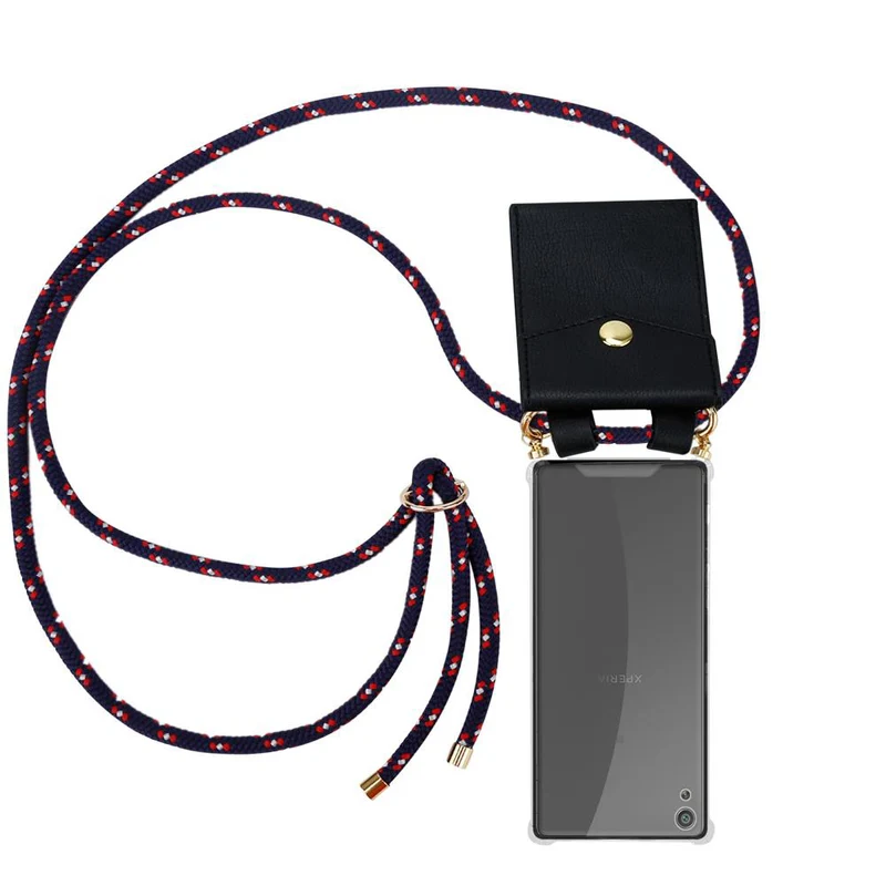 Cadorabo Handy Kette kompatibel mit Sony Xperia XA Silikon Schutzhülle mit Gold Ringen, Kordel Band und abnehmbarem Etui