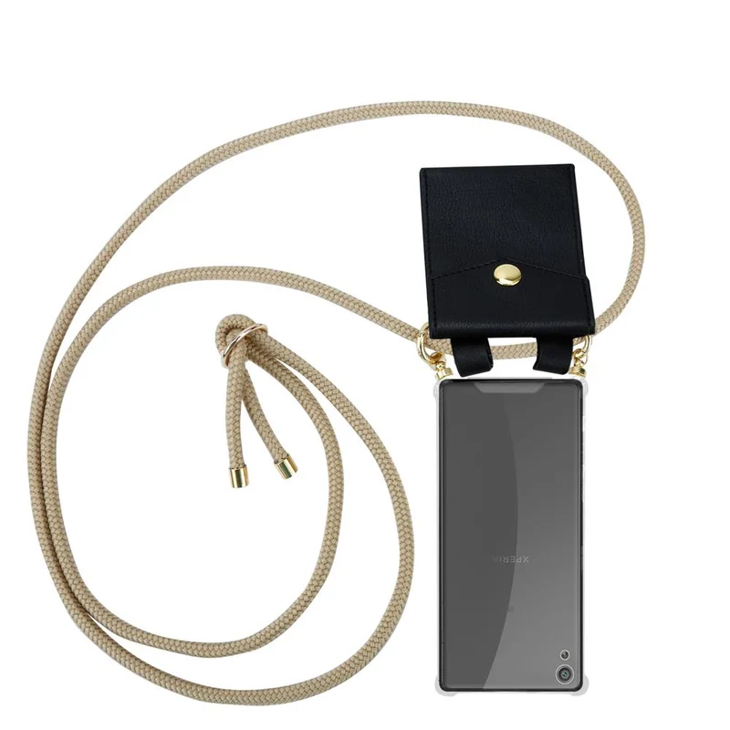Cadorabo Handy Kette kompatibel mit Sony Xperia XA Silikon Schutzhülle mit Gold Ringen, Kordel Band und abnehmbarem Etui