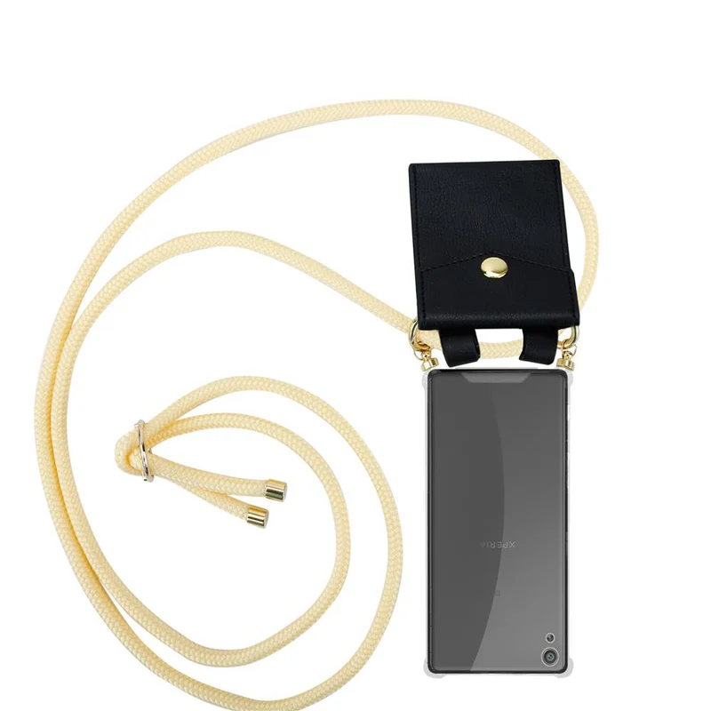 Cadorabo Handy Kette kompatibel mit Sony Xperia XA Silikon Schutzhülle mit Gold Ringen, Kordel Band und abnehmbarem Etui