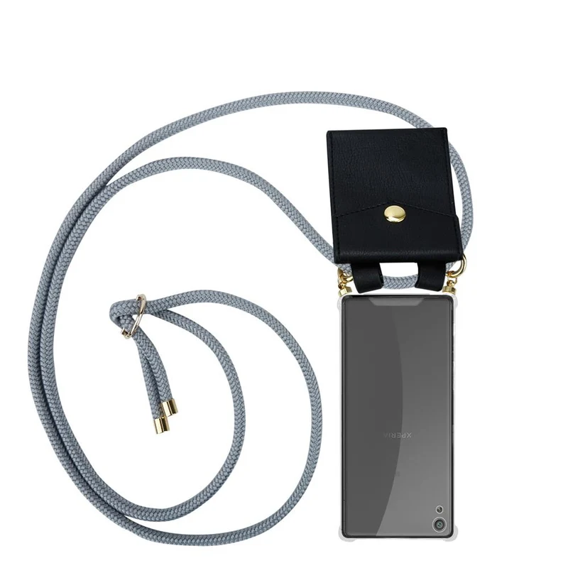Cadorabo Handy Kette kompatibel mit Sony Xperia XA Silikon Schutzhülle mit Gold Ringen, Kordel Band und abnehmbarem Etui