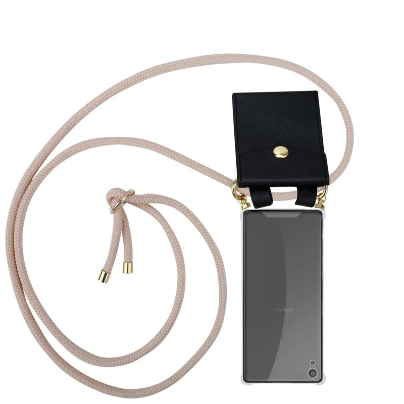 Cadorabo Handy Kette kompatibel mit Sony Xperia XA Silikon Schutzhülle mit Gold Ringen, Kordel Band und abnehmbarem Etui