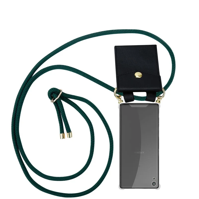 Cadorabo Handy Kette kompatibel mit Sony Xperia XA Silikon Schutzhülle mit Gold Ringen, Kordel Band und abnehmbarem Etui