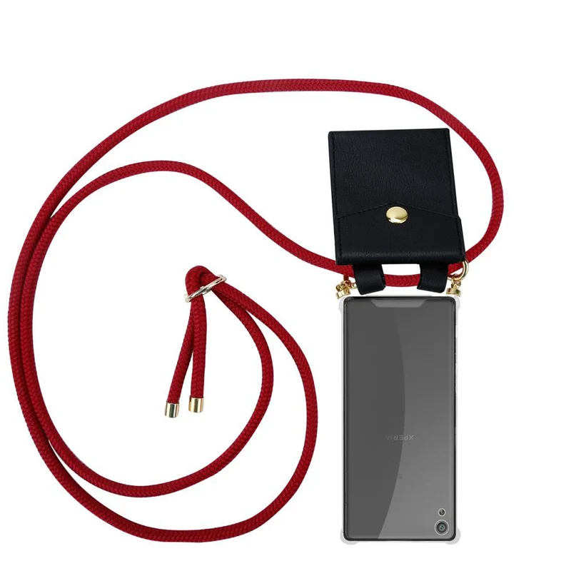 Cadorabo Handy Kette kompatibel mit Sony Xperia XA Silikon Schutzhülle mit Gold Ringen, Kordel Band und abnehmbarem Etui
