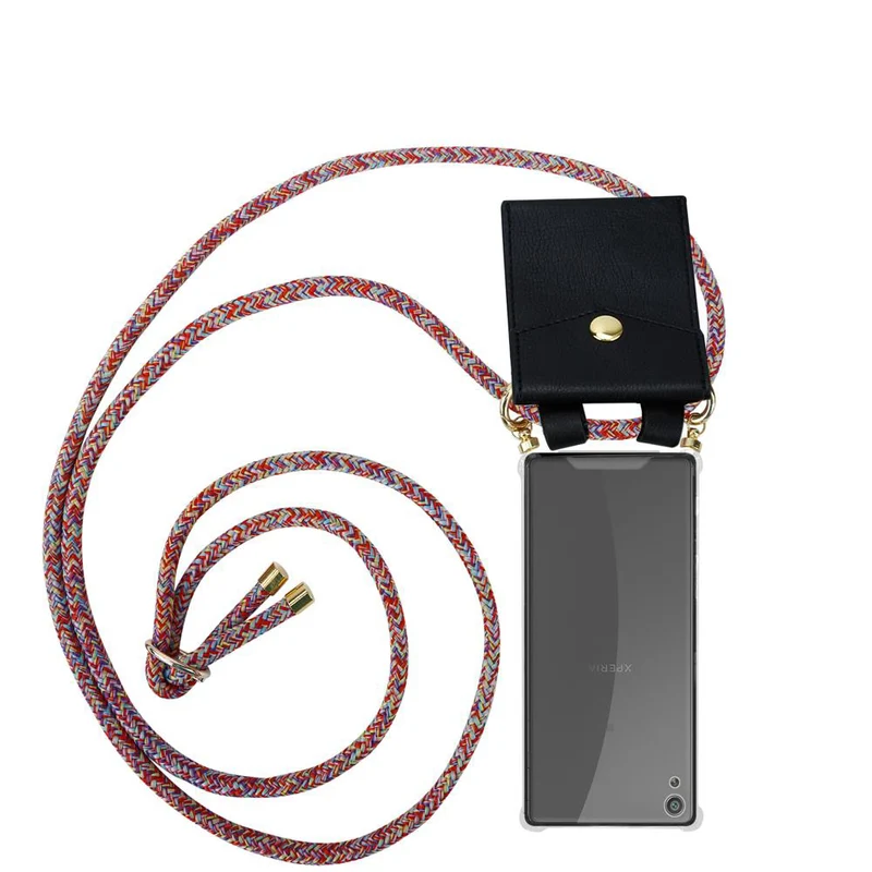 Cadorabo Handy Kette kompatibel mit Sony Xperia XA Silikon Schutzhülle mit Gold Ringen, Kordel Band und abnehmbarem Etui