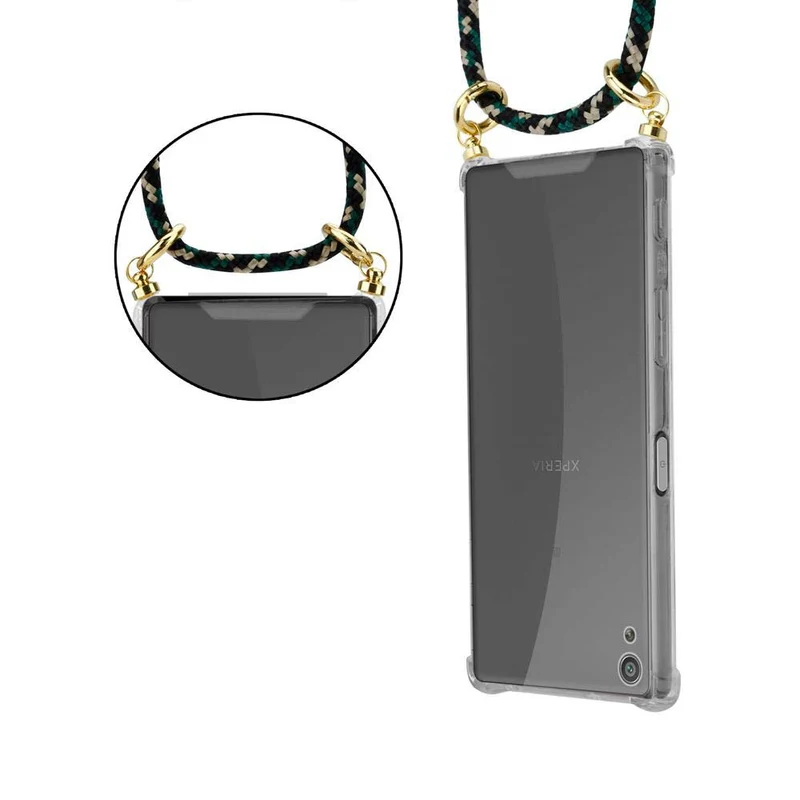 Cadorabo Handy Kette kompatibel mit Sony Xperia XA Silikon Schutzhülle mit Gold Ringen, Kordel Band und abnehmbarem Etui