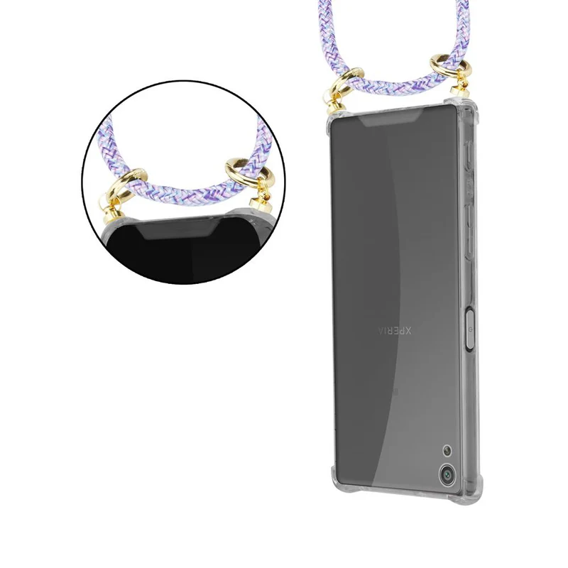 Cadorabo Handy Kette kompatibel mit Sony Xperia XA Silikon Schutzhülle mit Gold Ringen, Kordel Band und abnehmbarem Etui