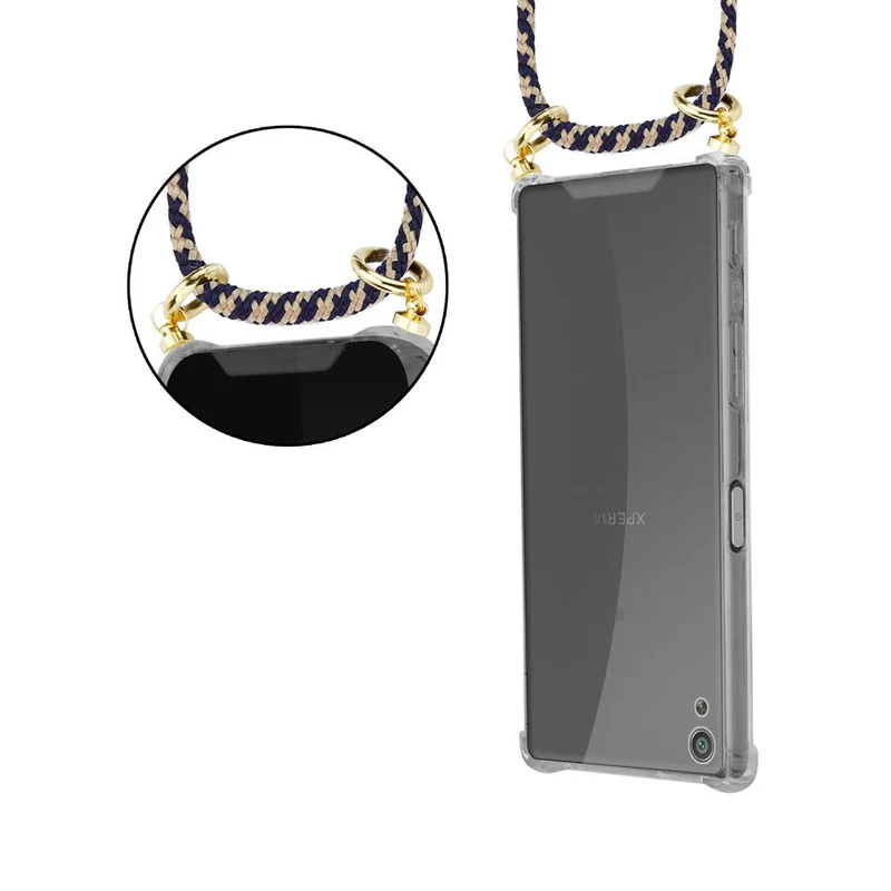Cadorabo Handy Kette kompatibel mit Sony Xperia XA Silikon Schutzhülle mit Gold Ringen, Kordel Band und abnehmbarem Etui