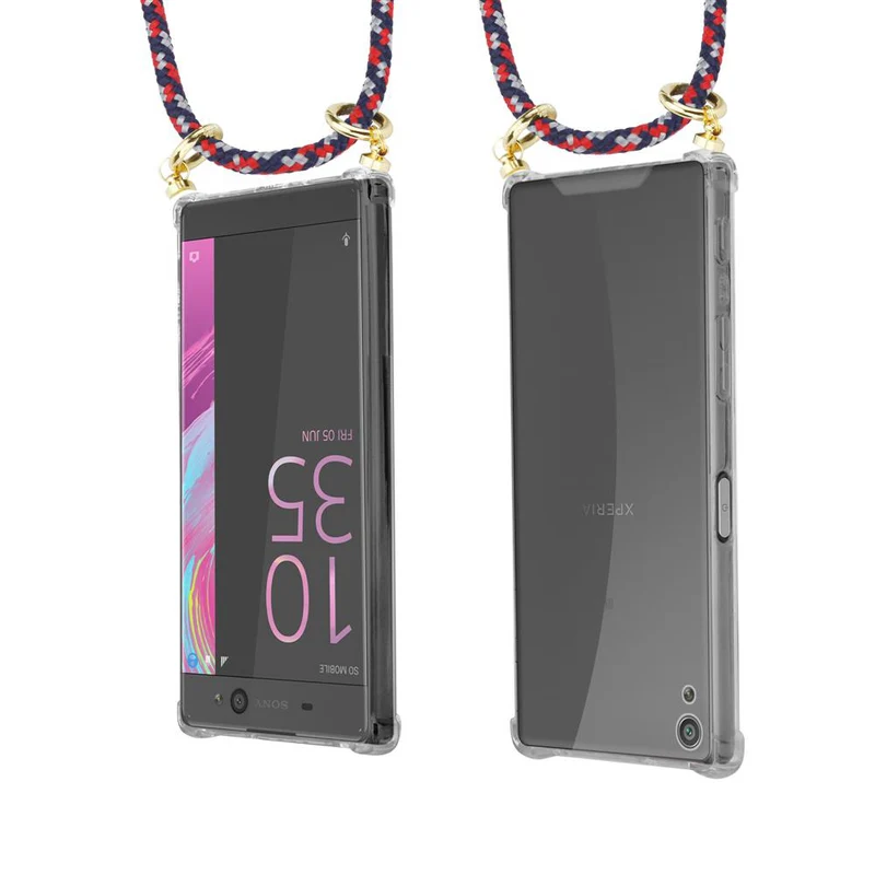 Cadorabo Handy Kette kompatibel mit Sony Xperia XA Silikon Schutzhülle mit Gold Ringen, Kordel Band und abnehmbarem Etui