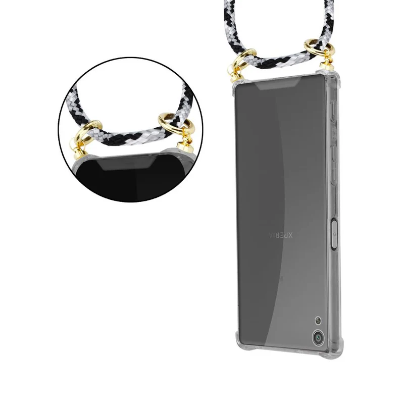 Cadorabo Handy Kette kompatibel mit Sony Xperia XA Silikon Schutzhülle mit Gold Ringen, Kordel Band und abnehmbarem Etui
