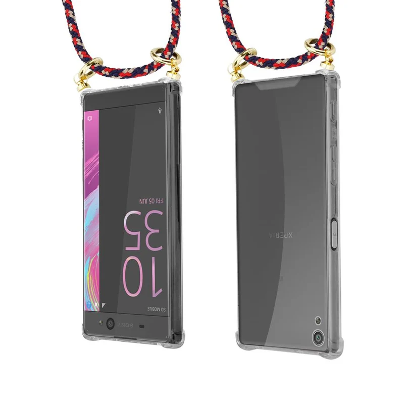 Cadorabo Handy Kette kompatibel mit Sony Xperia XA Silikon Schutzhülle mit Gold Ringen, Kordel Band und abnehmbarem Etui