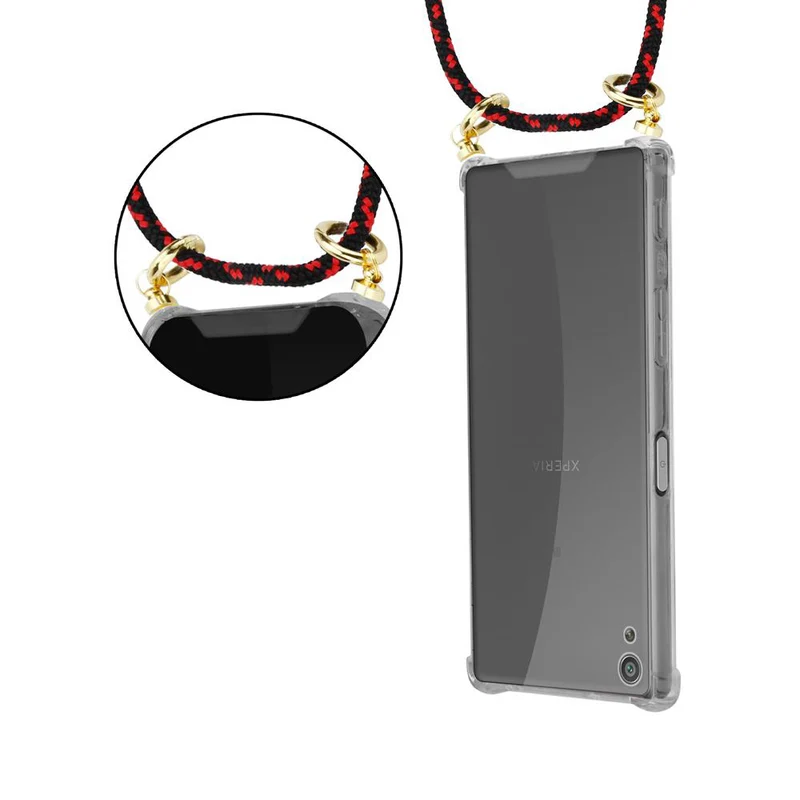 Cadorabo Handy Kette kompatibel mit Sony Xperia XA Silikon Schutzhülle mit Gold Ringen, Kordel Band und abnehmbarem Etui