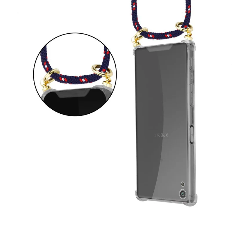 Cadorabo Handy Kette kompatibel mit Sony Xperia XA Silikon Schutzhülle mit Gold Ringen, Kordel Band und abnehmbarem Etui