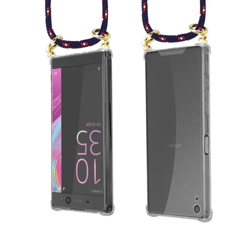 Cadorabo Handy Kette kompatibel mit Sony Xperia XA Silikon Schutzhülle mit Gold Ringen, Kordel Band und abnehmbarem Etui