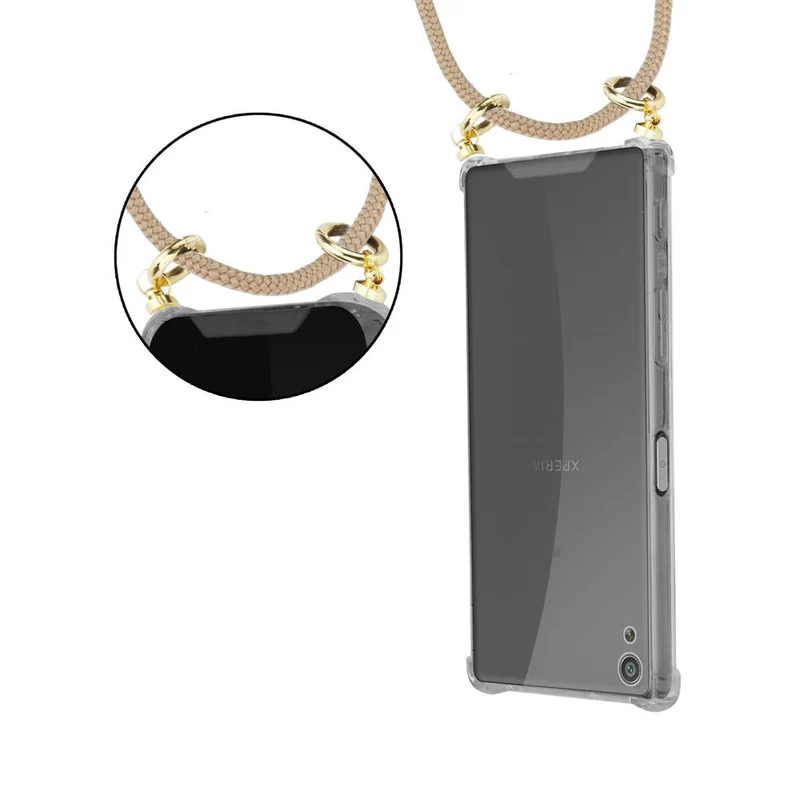 Cadorabo Handy Kette kompatibel mit Sony Xperia XA Silikon Schutzhülle mit Gold Ringen, Kordel Band und abnehmbarem Etui