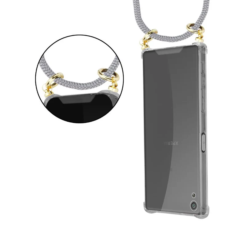 Cadorabo Handy Kette kompatibel mit Sony Xperia XA Silikon Schutzhülle mit Gold Ringen, Kordel Band und abnehmbarem Etui