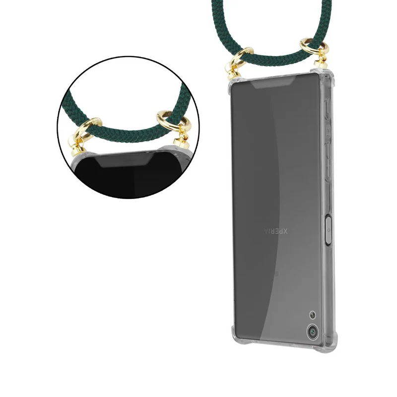 Cadorabo Handy Kette kompatibel mit Sony Xperia XA Silikon Schutzhülle mit Gold Ringen, Kordel Band und abnehmbarem Etui
