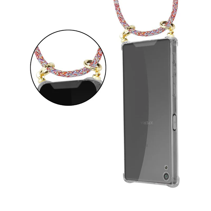 Cadorabo Handy Kette kompatibel mit Sony Xperia XA Silikon Schutzhülle mit Gold Ringen, Kordel Band und abnehmbarem Etui