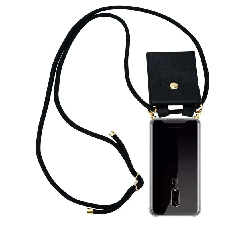Cadorabo Handy Kette kompatibel mit OnePlus 6T Silikon Schutzhülle mit Gold Ringen, Kordel Band und abnehmbarem Etui