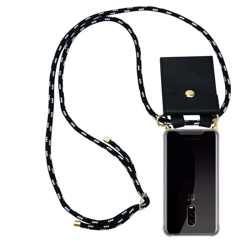Cadorabo Handy Kette kompatibel mit OnePlus 6T Silikon Schutzhülle mit Gold Ringen, Kordel Band und abnehmbarem Etui