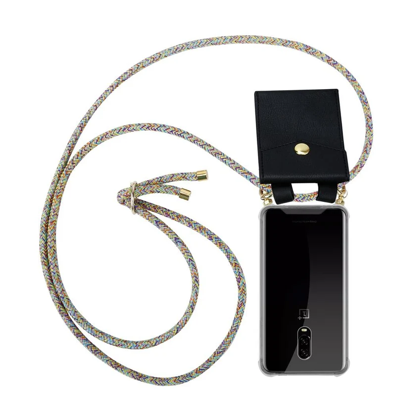 Cadorabo Handy Kette kompatibel mit OnePlus 6T Silikon Schutzhülle mit Gold Ringen, Kordel Band und abnehmbarem Etui
