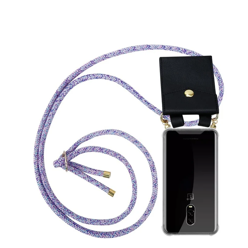 Cadorabo Handy Kette kompatibel mit OnePlus 6T Silikon Schutzhülle mit Gold Ringen, Kordel Band und abnehmbarem Etui
